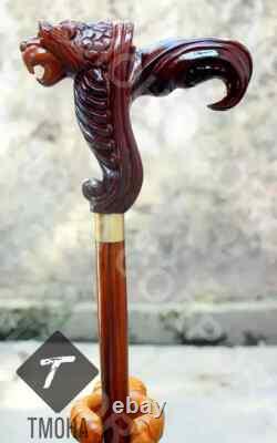 Lion Handle Walking Stick Wooden Hand Carved Walking Cane Lion Xmas Best Gift