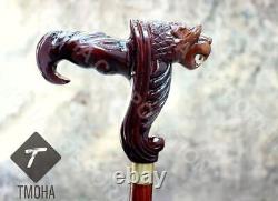 Lion Handle Walking Stick Wooden Hand Carved Walking Cane Lion Xmas Best GiftK