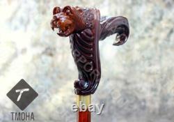 Lion Handle Walking Stick Wooden Hand Carved Walking Cane lion Xmas Best GiftK