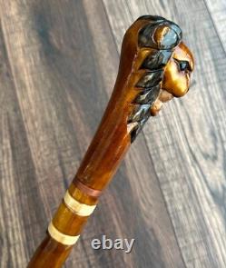 Lion Head Walking Stick Hand Carvin Cane Wooden Handmade Cane Hiking Carved