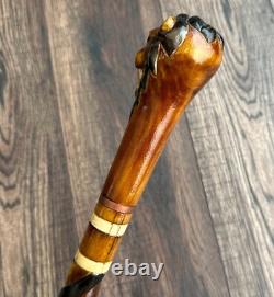 Lion Head Walking Stick Hand Carvin Cane Wooden Handmade Cane Hiking Carved