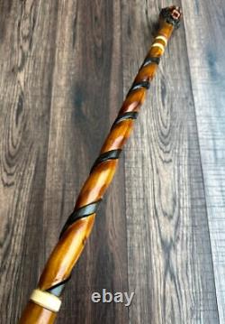 Lion Head Walking Stick Hand Carvin Cane Wooden Handmade Cane Hiking Carved