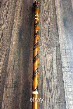Lion Head Walking Stick Hand Carvin Cane Wooden Handmade Cane Hiking Carved