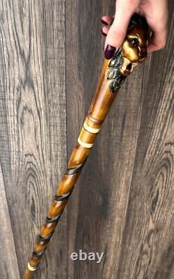 Lion Head Walking Stick Hand Carvin Cane Wooden Handmade Cane Hiking Carved