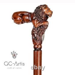 Lion King Wooden Walking Cane Stick gift for him her men women hand carved