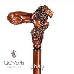 Lion King Wooden Walking Cane Stick gift for him her men women hand carved