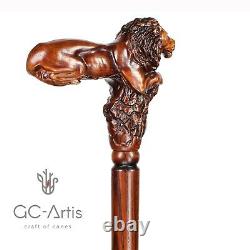 Lion King Wooden Walking Cane Stick gift for him her men women hand carved