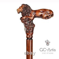 Lion King Wooden Walking Cane Stick gift for him her men women hand carved