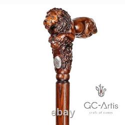 Lion King Wooden Walking Cane Stick gift for him her men women hand carved