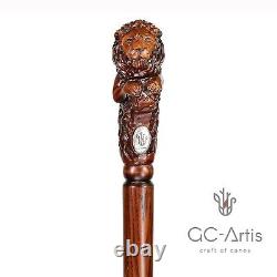 Lion King Wooden Walking Cane Stick gift for him her men women hand carved