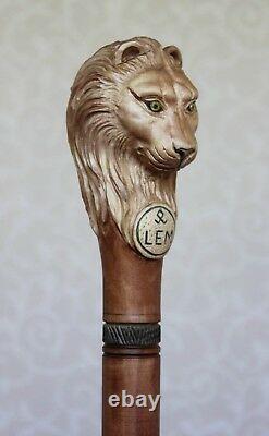 Lion Walking stick cane Carved handle Wooden Staff Hiking Custom