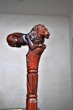 Lion Wooden Carved Walking Stick Cane Elegant Hand Carved Wooden Cane