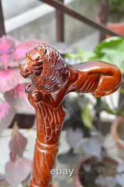 Lion Wooden Carved Walking Stick Cane Elegant Hand Carved Wooden Cane