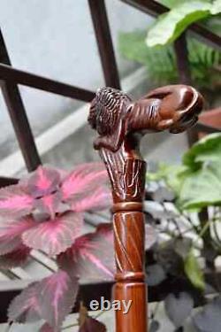 Lion Wooden Carved Walking Stick Cane Elegant Hand Carved Wooden Cane