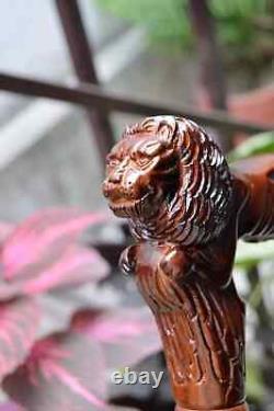 Lion Wooden Carved Walking Stick Cane Elegant Hand Carved Wooden Cane