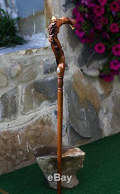 Lizard Flower Wood Hand Crafted Carved Walking Stick Cane for women Ladies D