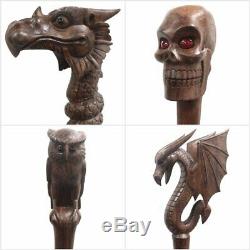 Long Walking Sticks Cane Ceremonial Staff Hand Carved Wooden Handle Goth Party
