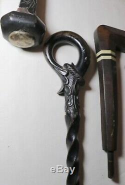Lot 5 antique hand carved wood sterling silver parasol handle cane walking stick