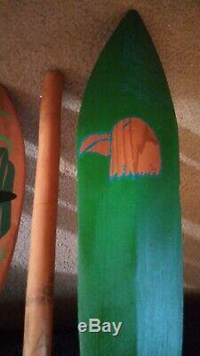 Lot of 4 Carved Northwest Coast Tribal Design, Wooden Oars, Fish Club, Walk Stick