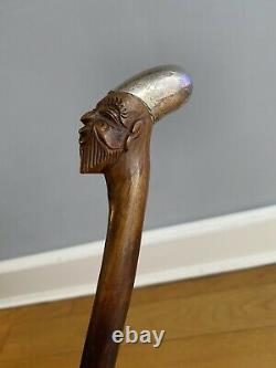 Lovely Carving Of An Old Mandarin Face Walking Cane