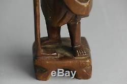 Lovely! Chinese Antique Wooden Carved Statue'Man with Walking Stick