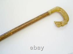 Lovely Hand Carved Rams Horn/thistle Hazel Shaft Shepherds Crook/walking Stick