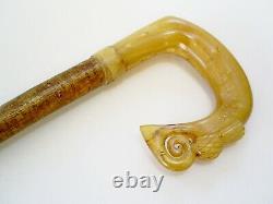 Lovely Hand Carved Rams Horn/thistle Hazel Shaft Shepherds Crook/walking Stick