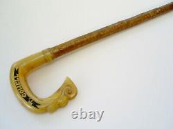 Lovely Hand Carved Rams Horn/thistle Hazel Shaft Shepherds Crook/walking Stick