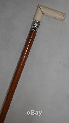 MALACCA CANE WALKING STICK- CARVED HANDLE TOP- DETAILED COLLAR- 93cm