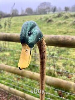 Mallard Duck Head, Hand Carved Country Walking stick on Hazel Shank