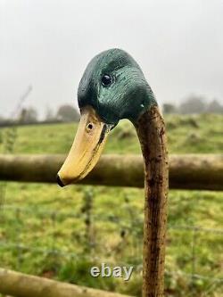 Mallard Duck Head, Hand Carved Country Walking stick on Hazel Shank