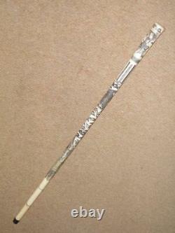 Meiji Era Japanese Walking Stick/Cane With Hand-Carved Samurai & Black Kite 89cm