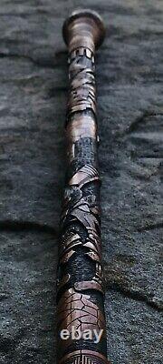 Meiji Period Late 19th/ Early 20th Century Carved Japanese Samurai Walking Stick