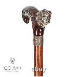 Metal walking stick cane bronze Pilot Skull brass wooden handle Air force style