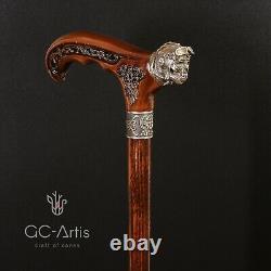 Metal walking stick cane bronze Pilot Skull brass wooden handle Air force style