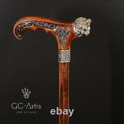 Metal walking stick cane bronze Pilot Skull brass wooden handle Air force style