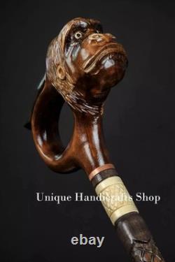 Monkey handle wooden walking stick hand carved for men women walking cane animal