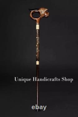 Monkey handle wooden walking stick hand carved for men women walking cane animal