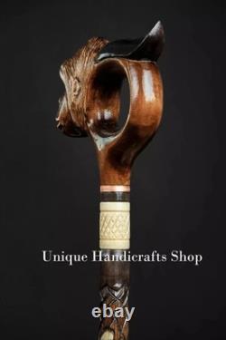 Monkey handle wooden walking stick hand carved for men women walking cane animal