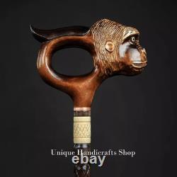 Monkey handle wooden walking stick hand carved for men women walking cane animal