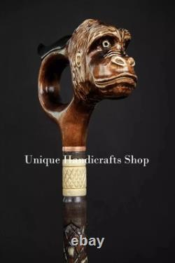 Monkey handle wooden walking stick hand carved for men women walking cane animal