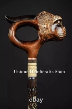 Monkey handle wooden walking stick hand carved for men women walking cane animal