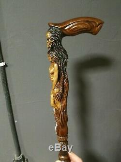 Monster walking stick cane wooden hand carved naked girl hiking staff for men