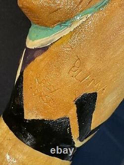 Native American Design Wooden Walking Stick Cane Hand Carved Painted Signed 46in