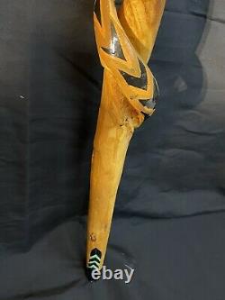 Native American Design Wooden Walking Stick Cane Hand Carved Painted Signed 46in