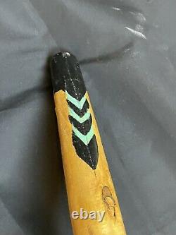 Native American Design Wooden Walking Stick Cane Hand Carved Painted Signed 46in