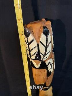 Native American Design Wooden Walking Stick Cane Hand Carved Painted Signed 46in