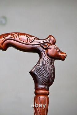 Nautical Reindeer Wooden Walking Stick Hand carved Artistic Hand Carved Cane