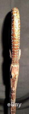Nice Folk art hand carved wood Crocodile walking stick cane
