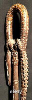 Nice Folk art hand carved wood Crocodile walking stick cane
